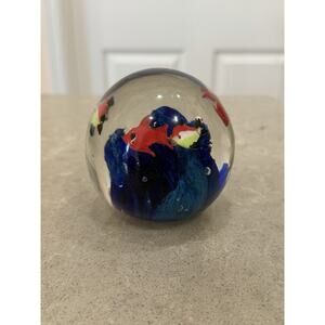 Round Glass Orb Tropical Fish Aquarium Bubbles Paperweight Art Glass 3”